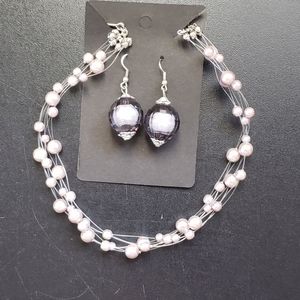 Floating faux pearl chocker & beaded earring set